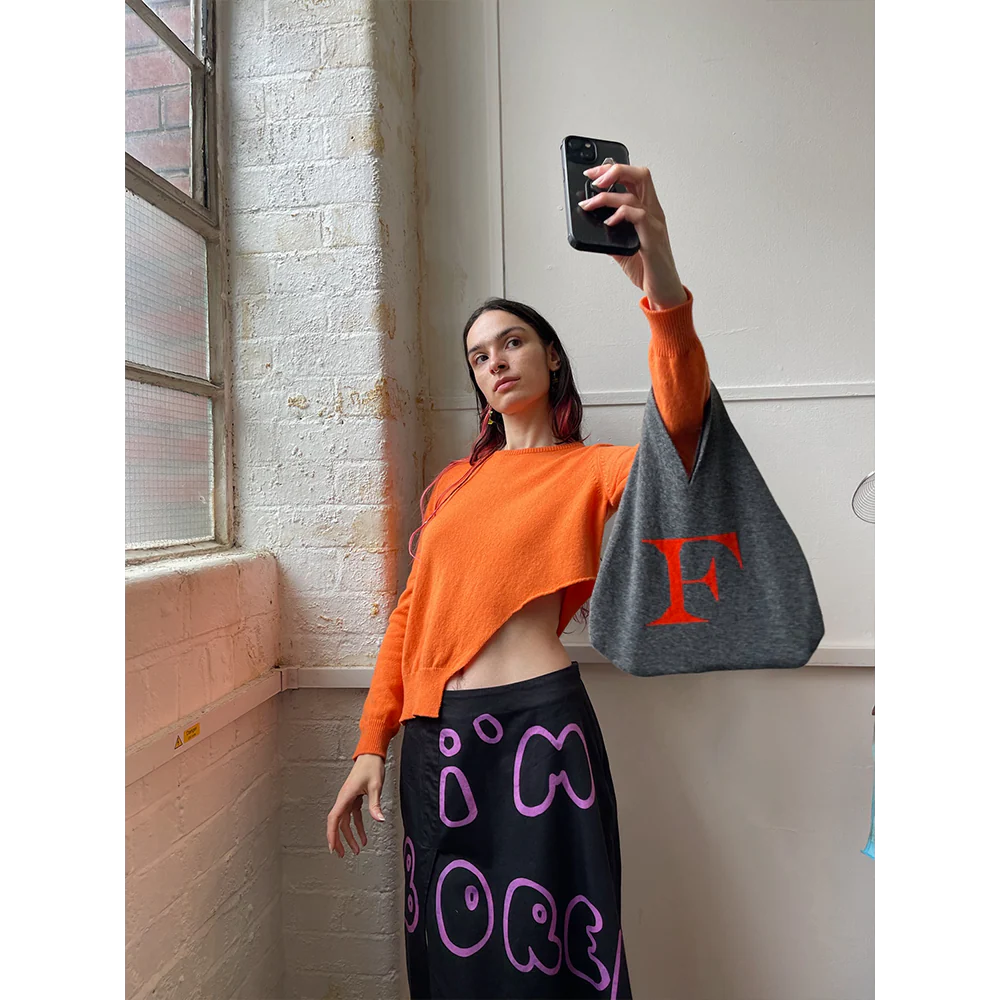 Alphabet F Bag | Charcoal & Vermillion
